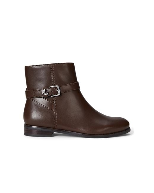 Ralph Lauren Brown Brooke Ii Stacked Leather Heel Booties