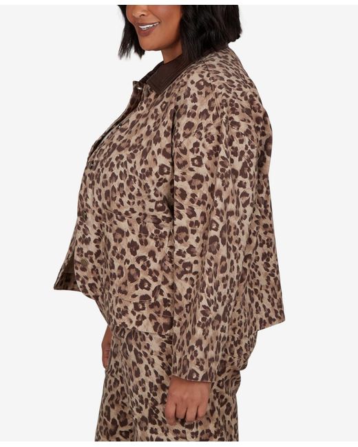 Ruby Rd Brown Plus Size Cheetah Print Denim Jacket