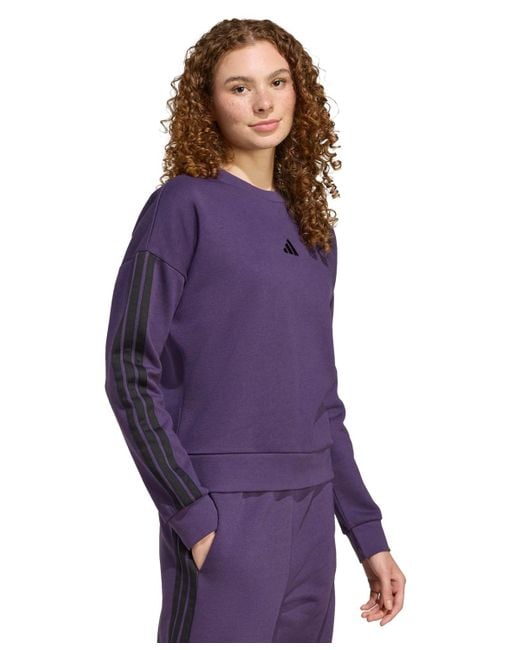 Adidas Purple Essentials 3-stripes Fleece Crew Neck Sweatshirt