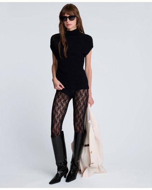 Kenneth Cole Black Asymmetric Rib Mock Neck Sweater