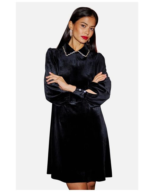 Yumi' Long Sleeve Velvet Tunic Dress in Black | Lyst
