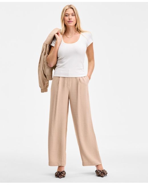On 34th White Ribbed Scoop-neck Tee
