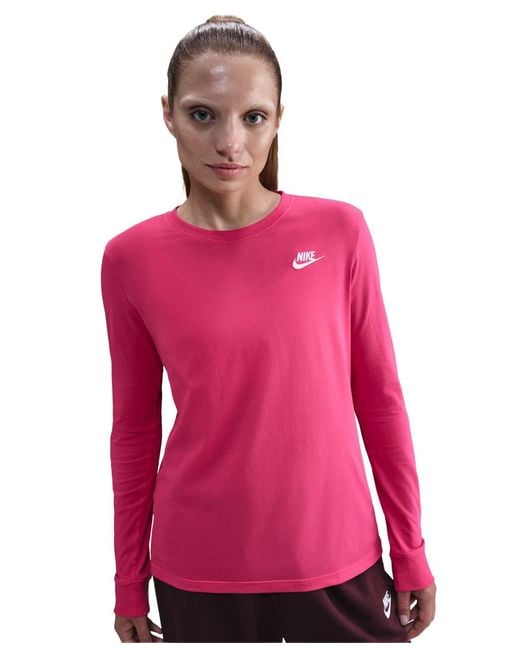 Nike Pink Sportswear Club Cotton Long-sleeve T-shirt