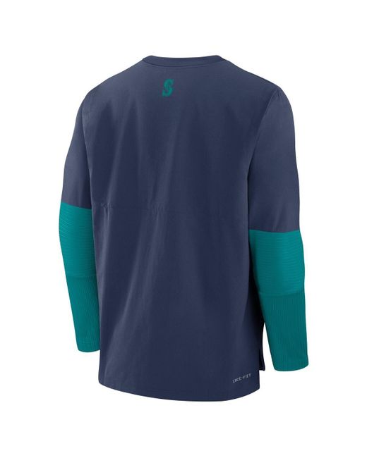 Nike Blue Navy/aqua Seattle Mariners Authentic Collection Lightweight Player Tri-blend Performance Pullover Sweatshirt for men