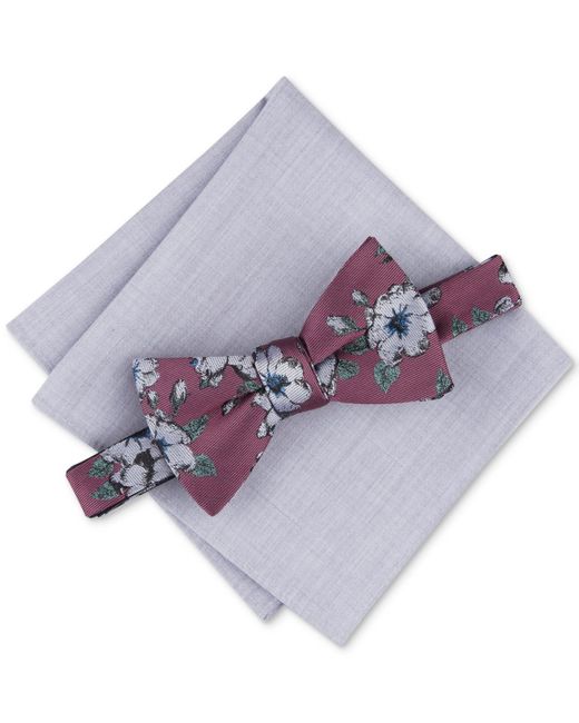 BarIII Red Sondley Floral Bow Tie & Soli Pocket Square Set for men