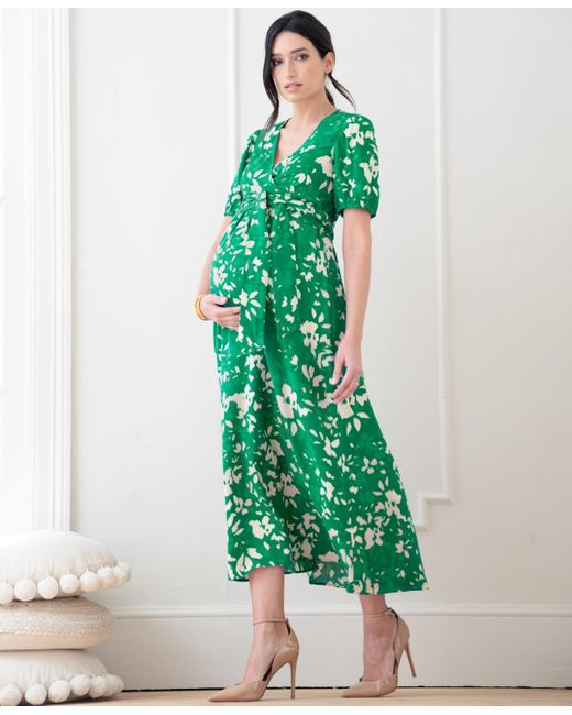 Seraphine Green Maternity Midi Length Maternity-to-nursing Wrap Dress