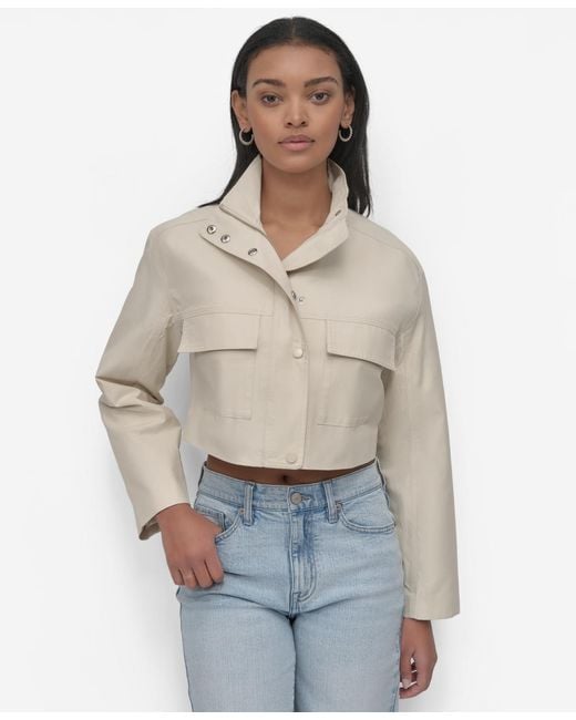 DKNY Natural Collared Cropped Utility Jacket