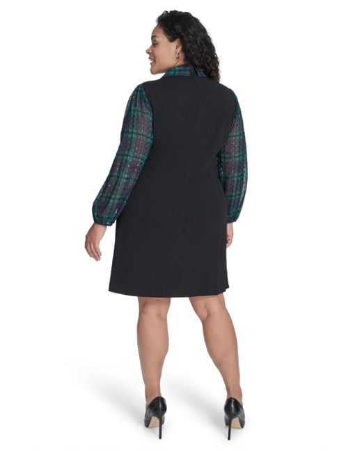 Tommy Hilfiger Blue Plus Size Long Sleeve A-line Dress