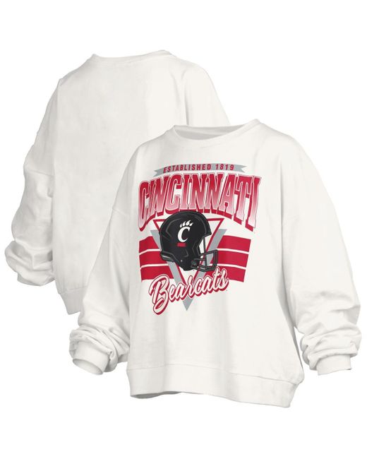 Pressbox White Cincinnati Bearcats Oversized Janice Retro Waist-length Pullover Sweatshirt