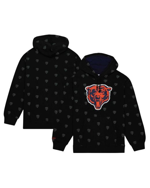Mitchell & Ness Black Chicago Bears Allover Print Fleece Pullover Hoodie for men