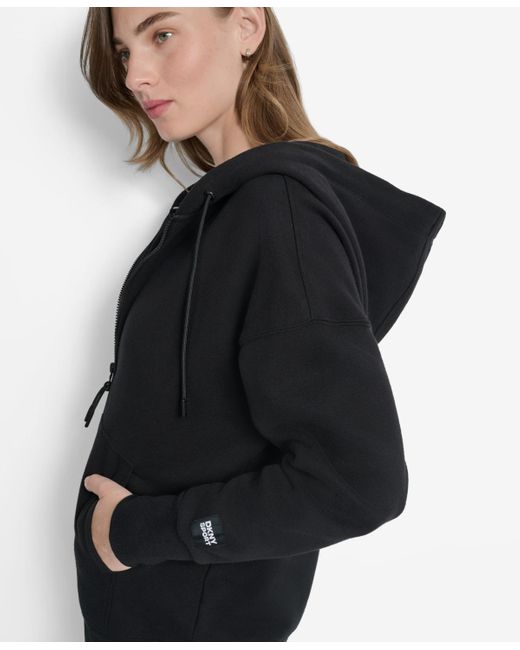 DKNY Black Woven Patch Oversized Full Zip Jacket Hoodie