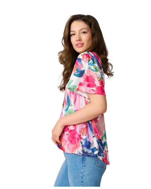 Cable & Gauge Red Flutter Sleeve Pleated Top