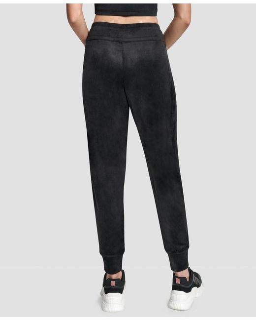 DKNY Black Super Soft Velour Cuffed Metallic Logo joggers