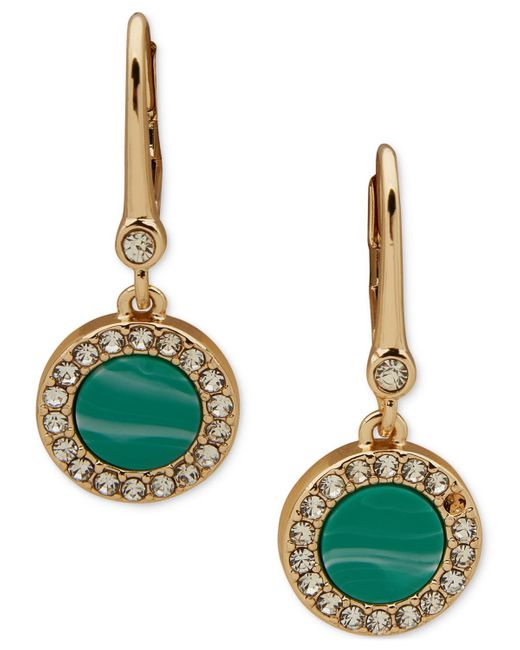 DKNY Green Gold-tone Pave & Color Inlay Drop Earrings