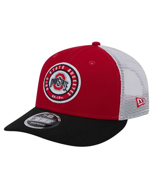 KTZ Red Scarlet Ohio State Buckeyes Throwback Circle Patch 9fifty Trucker Snapback Hat for men