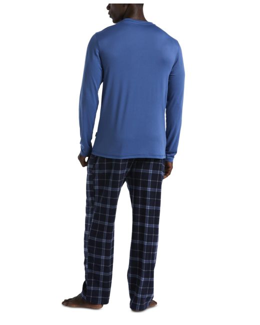 Perry Ellis Blue Solid Shirt & Buffalo Plaid Pajama Set for men