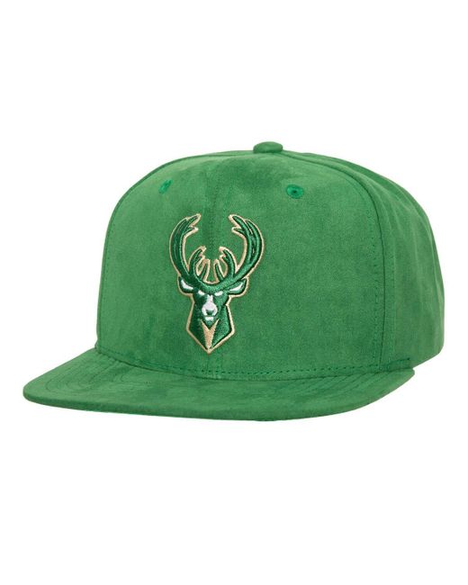 Mitchell & Ness Green Milwaukee Bucks Sweet Suede Snapback Hat for men