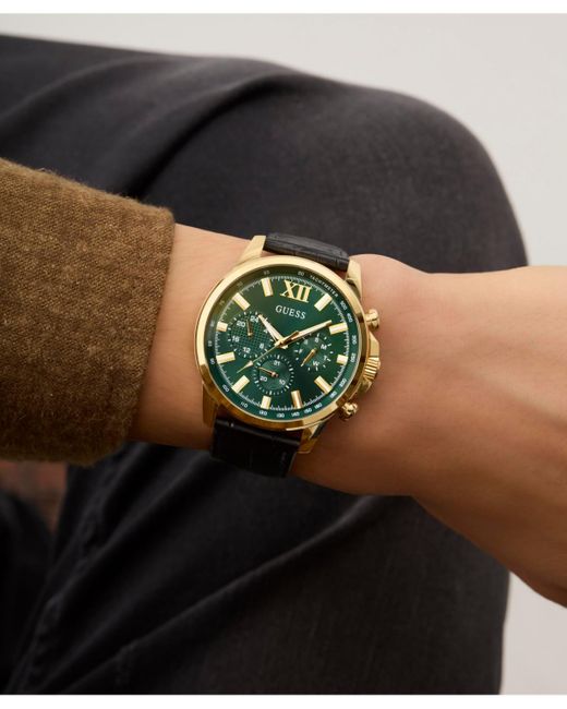Guess Green Multifunction Genuine Leather Watch