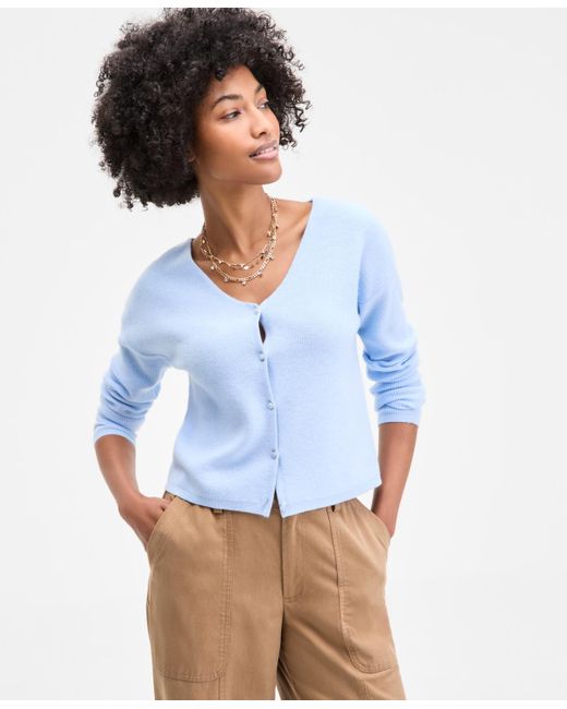 On 34th Blue V-neck Button-front Cardigan
