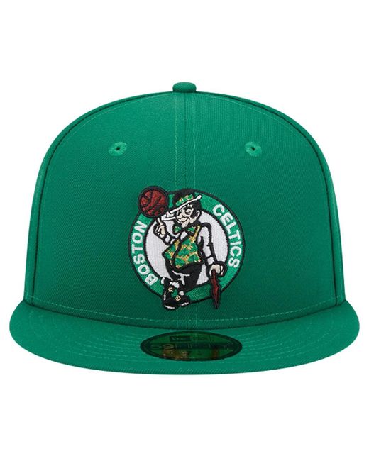 KTZ Green N Boston Celtics Court Sport Leather Applique 59fifty Fitted Hat for men