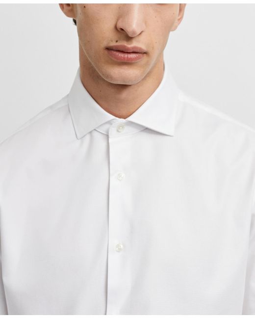 Mango White Slim-fit Textured Cotton Dress Shirt