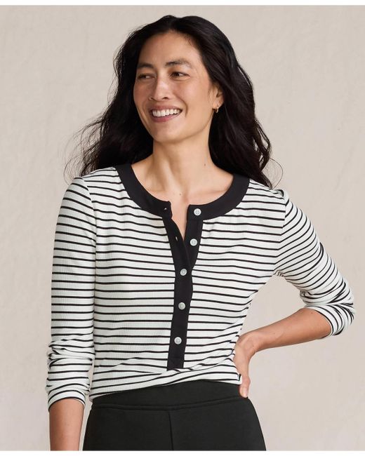 Lands' End Gray Drapey Rib Fitted Long Sleeve Henley T-shirt
