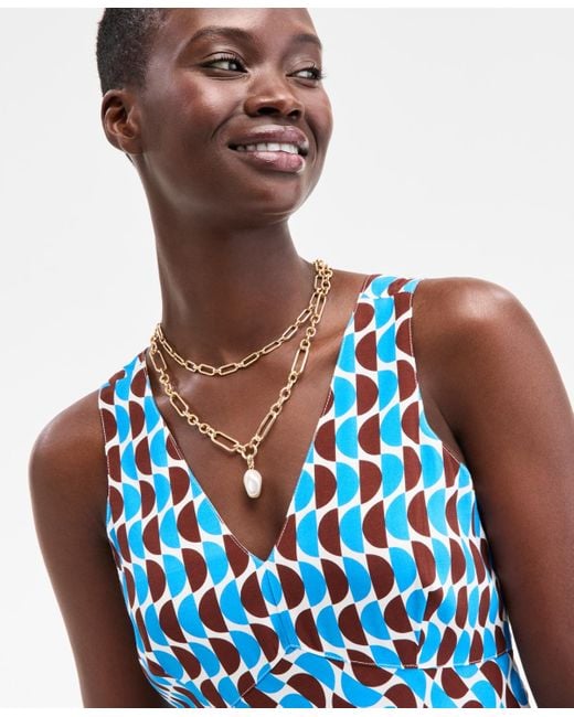 On 34th Blue Double V-neck Sleeveless Midi Dress