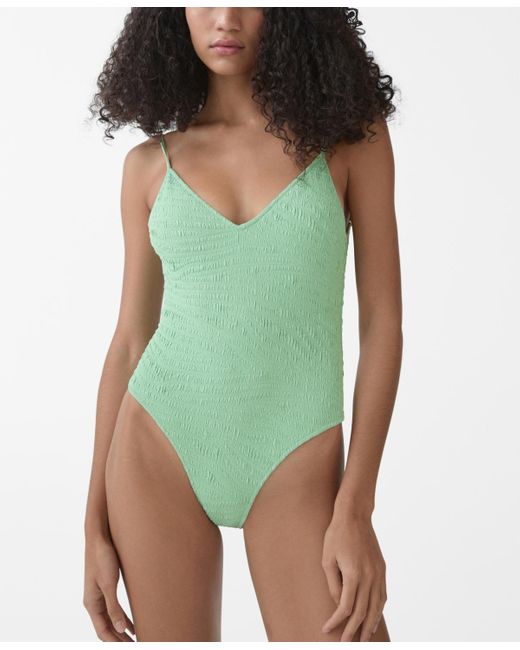 Mango Green Adjustable Straps Textured Swimsuit