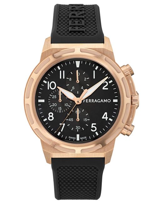 Ferragamo Multicolor Swiss Chronograph Sport Black Silicone Strap Watch 44mm for men