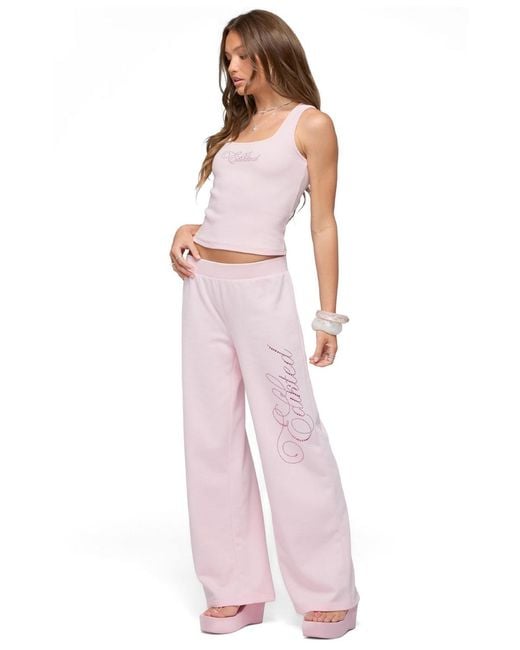 Edikted Pink Studio Rhinestone Sweatpants