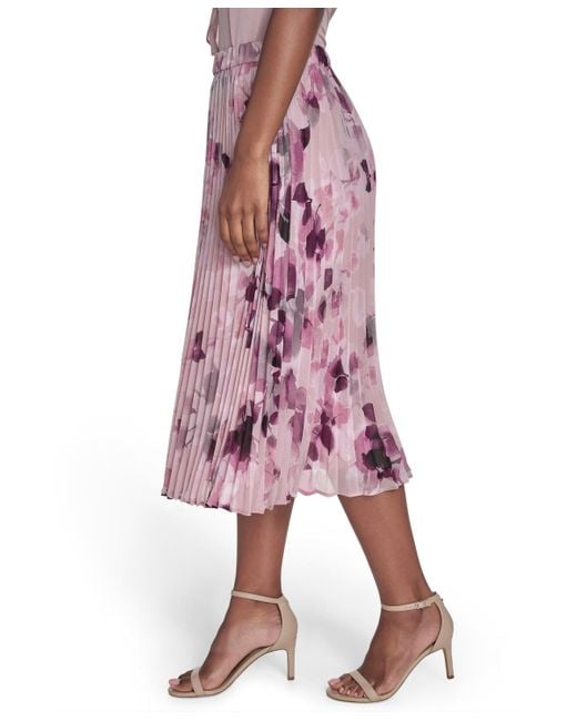 Calvin Klein Red Petite Printed Chiffon Midi Skirt