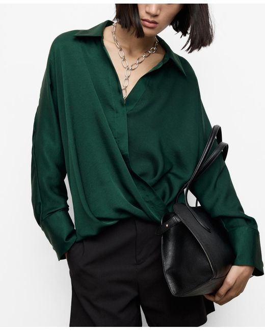 Mango Green Cross-over Satin Blouse