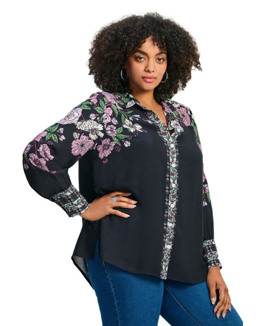 Avenue Blue Plus Size La Luna Button Down Shirt