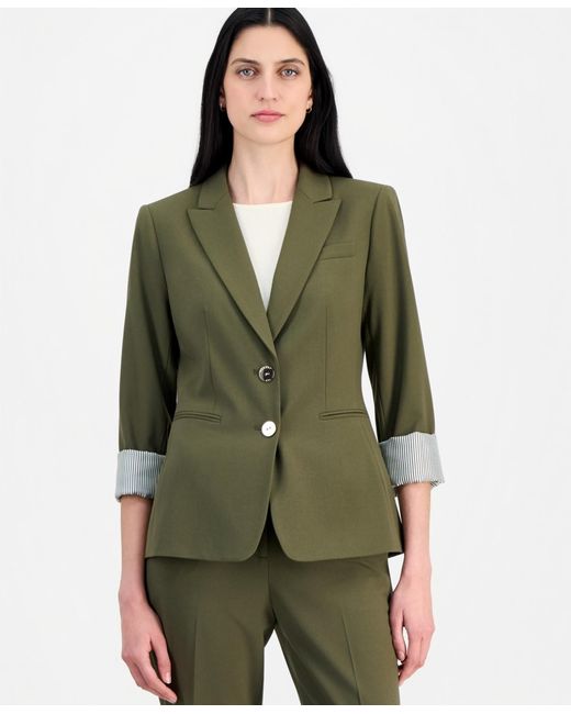 Tahari Green Two-button Peak-lapel Blazer