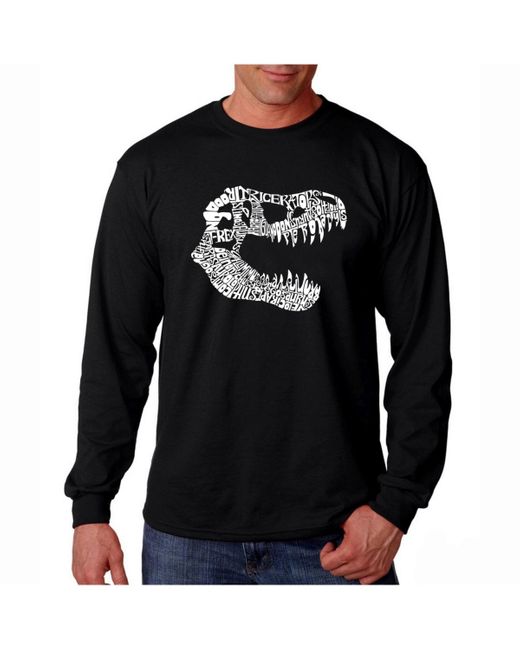 LA Pop Art Black Word Art Long Sleeve T-shirt- T-rex Skull for men