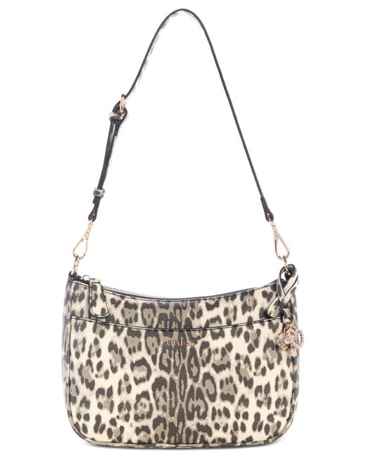 Guess Metallic Tinsley Medium Leopard Print Shoulder Bag