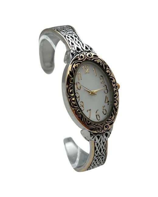 Olivia Pratt Metallic Oval Face Elegant Textured Bangle Watch