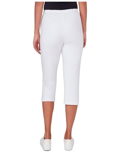 Ruby Rd White Petite Elastic Waist Pull-on French Terry Capri Pants