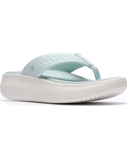 Clarks White Solevana Post Round Toe Sandals