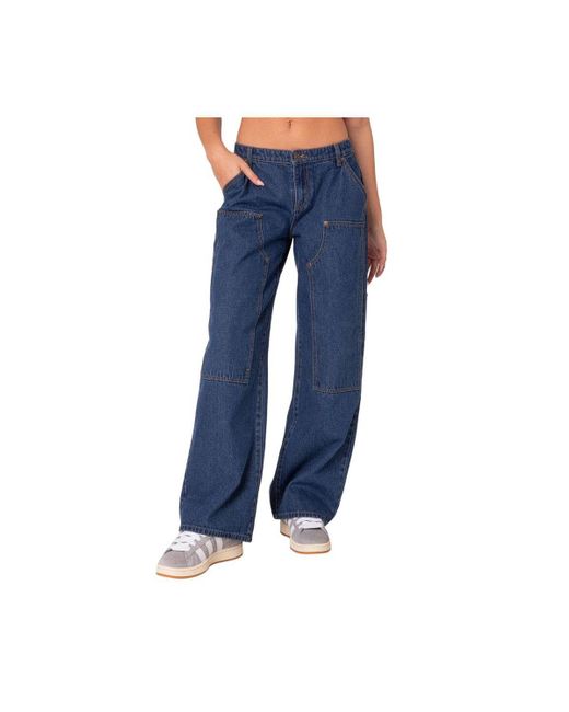 Edikted Blue Ayla Low Rise Carpenter Jeans