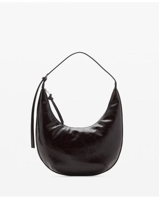 Mango Black Pebbled Effect Medium Oval Bag