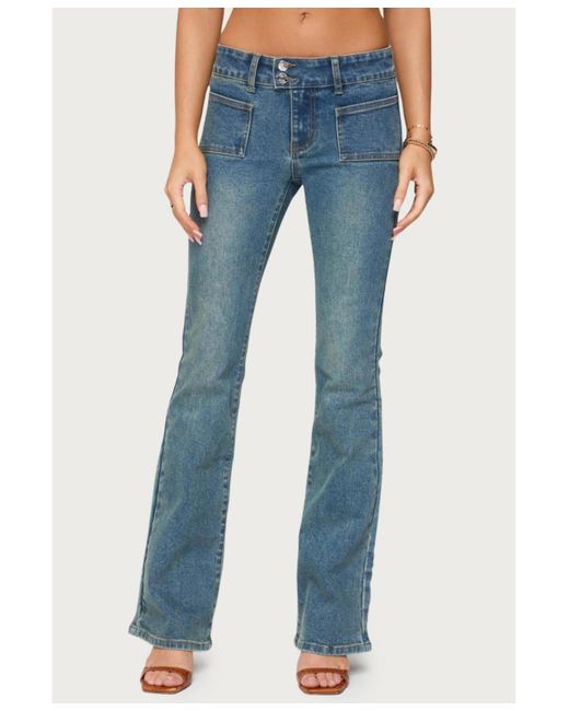 Edikted Blue Mattea Low Rise Flared Jeans