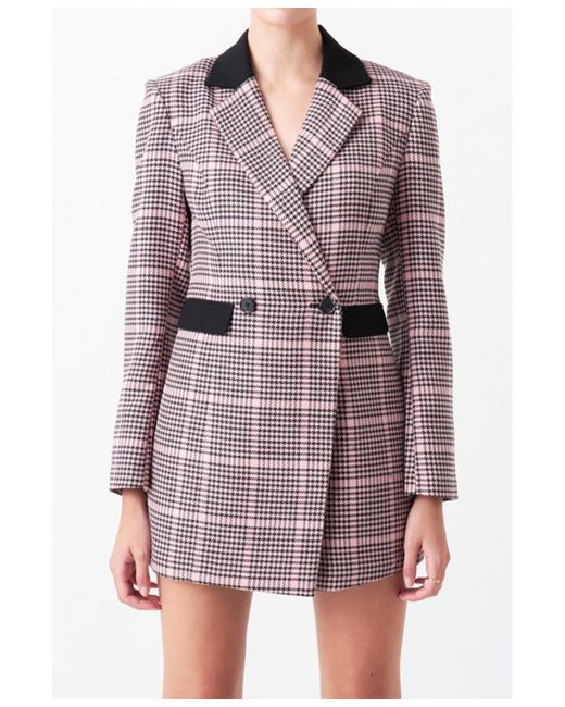 Endless Rose Purple Houndstooth Contrast Romper