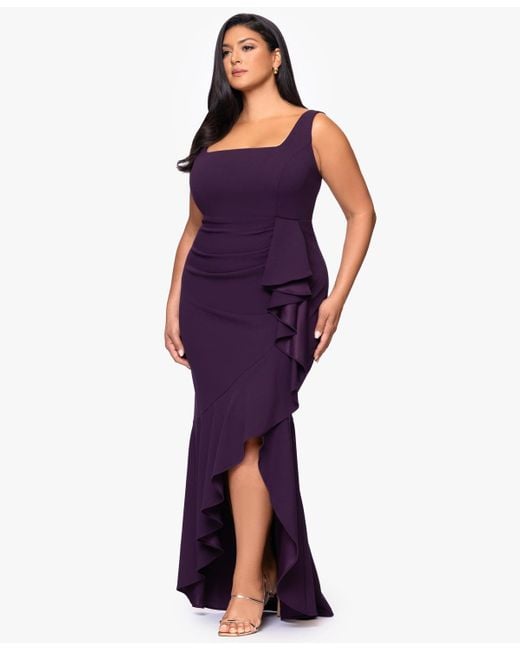 Betsy & Adam Purple Plus Size Ruffle Detail Maxi Dress