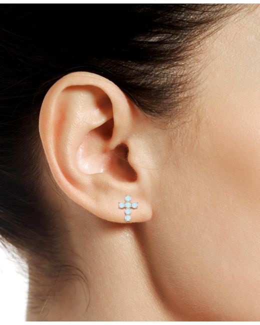 Macy's Blue Lab Grown Sapphire Cross Stud Earrings (1 Ct. T.w.