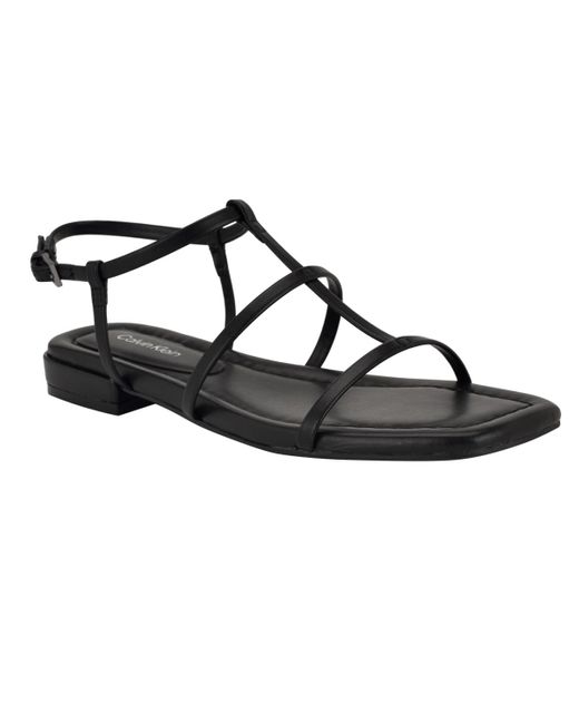 Calvin Klein Black Sallia Strappy Caged Flat Sandals