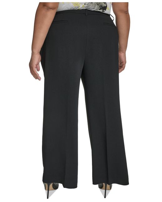 DKNY Black Plus Size High-rise Wide-leg Crepe Pants