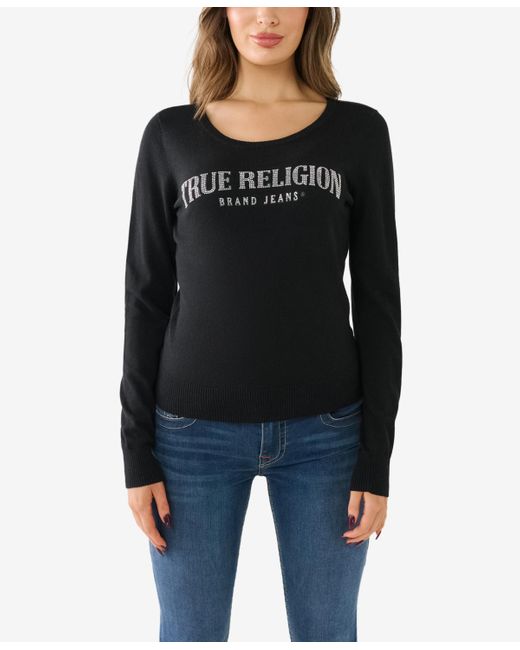 True Religion Black Crystal Horseshoe Fitted Sweater