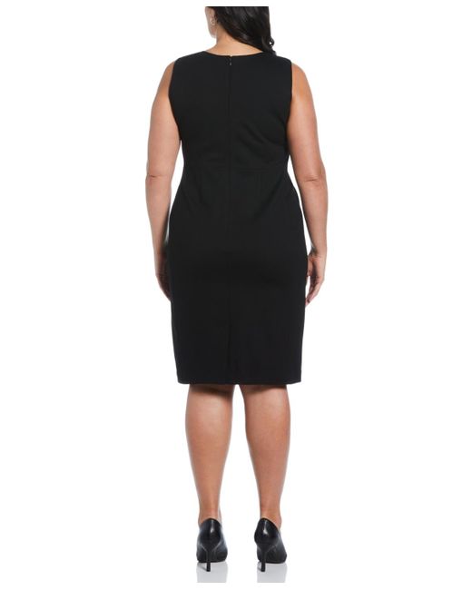 Rafaella Women's Black Plus Size Gabardine V-neck Sleeveless Sheath Dress