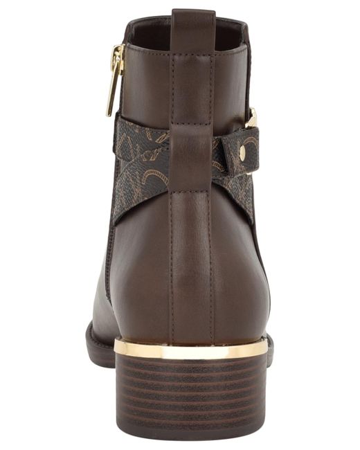 Calvin Klein Brown Dhara Logo Strap Block Heel Booties